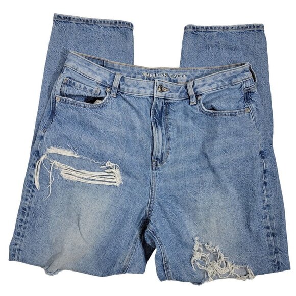 American Eagle Women's Factory Distress Mom Jean Comfort Stretch Waist Size 14L - Picture 1 of 10